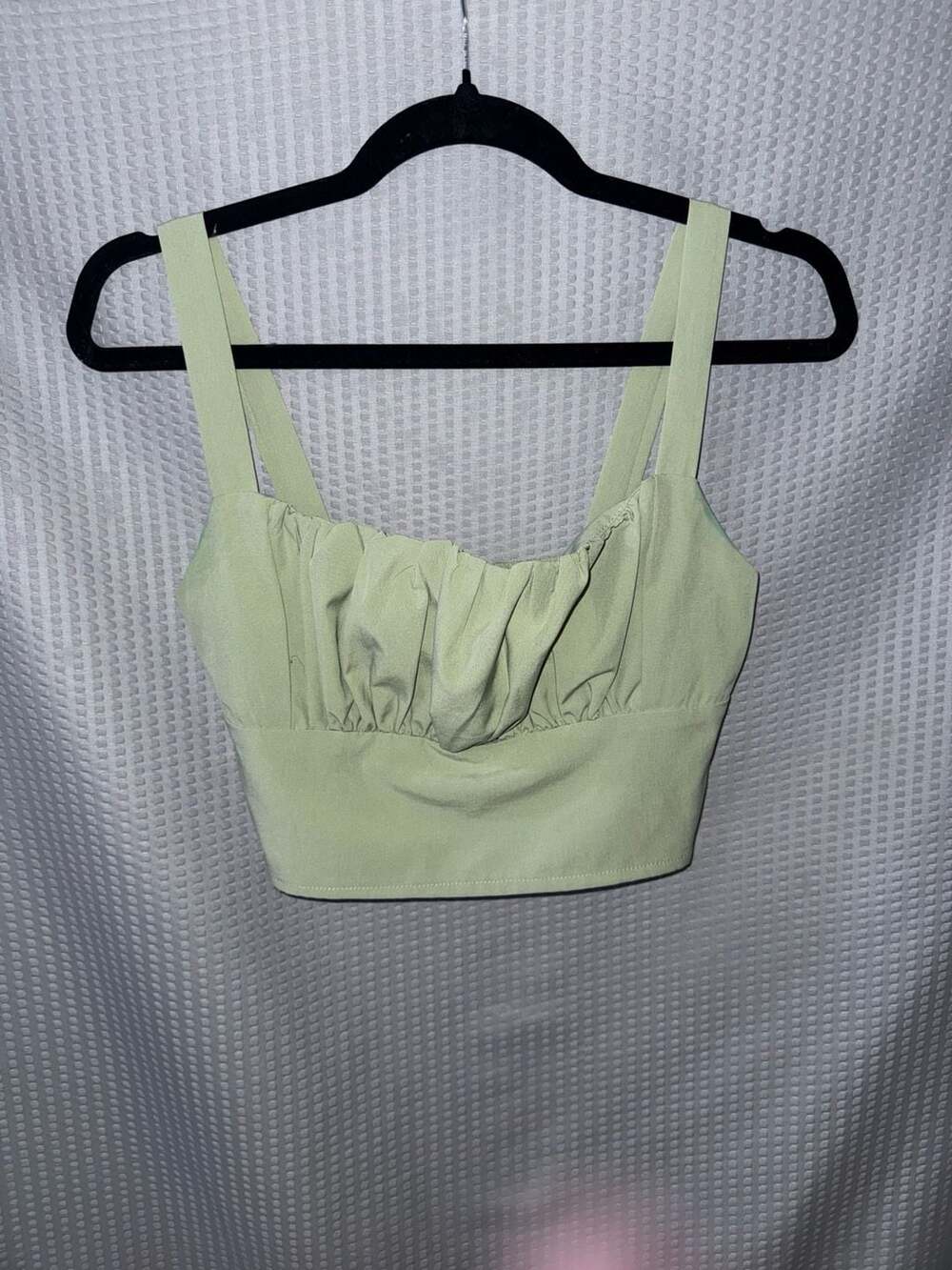 Unity Ruched Bust Smocked Back Crop Top in Pistachio Green